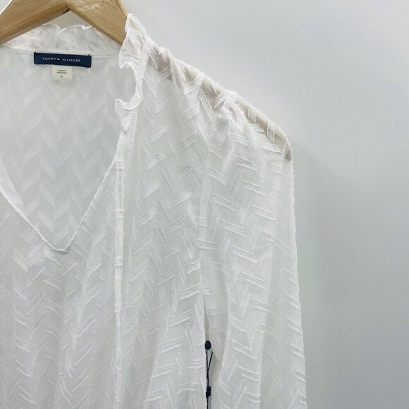 Tommy Hilfiger Womens Size 4 Ruffled Smocked Fit & Flare Dress in White $129 - Picture 3 of 7